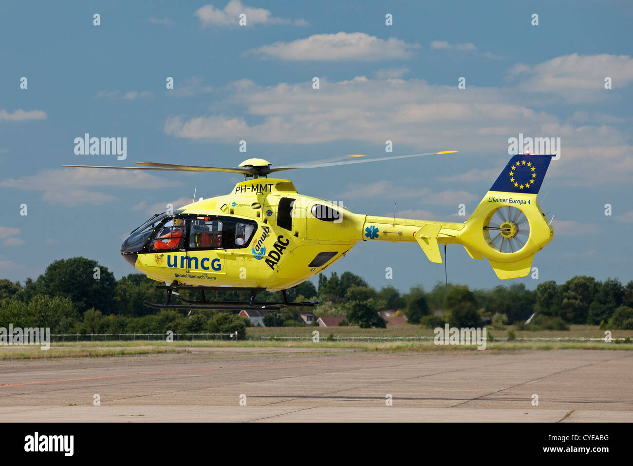 The Netherlands, Eelde, Groningen Airport. ANWB, UMCG, ADAG Emergency helicopter, Lifeliner Europa 4. Stock Photo