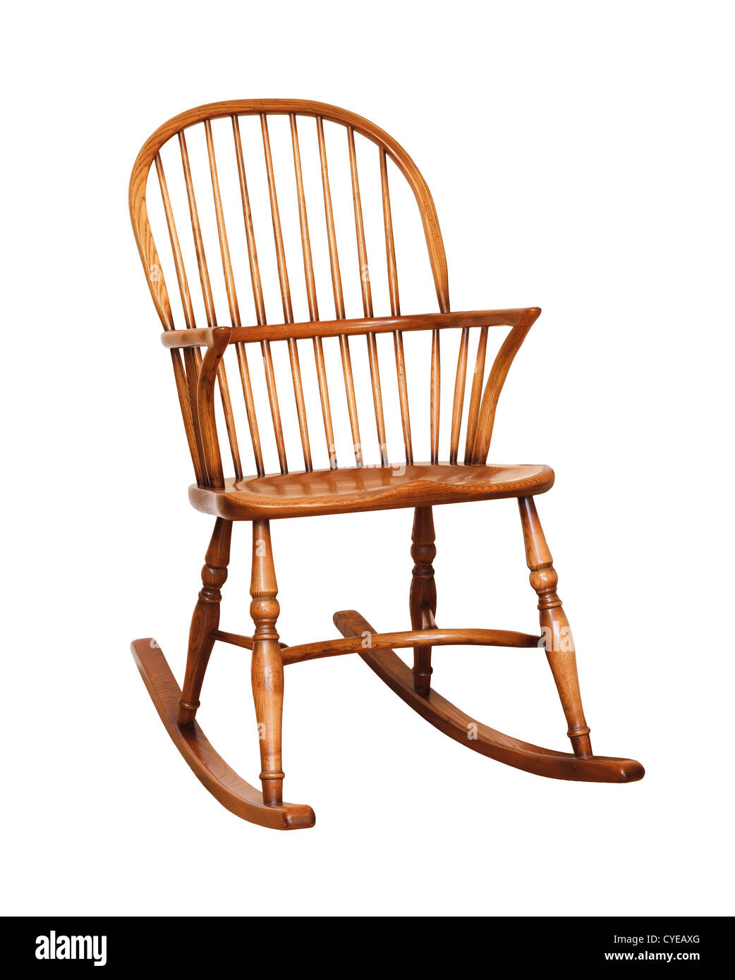 Wooden rocking chair isolated against a white background with clipping path Stock Photo