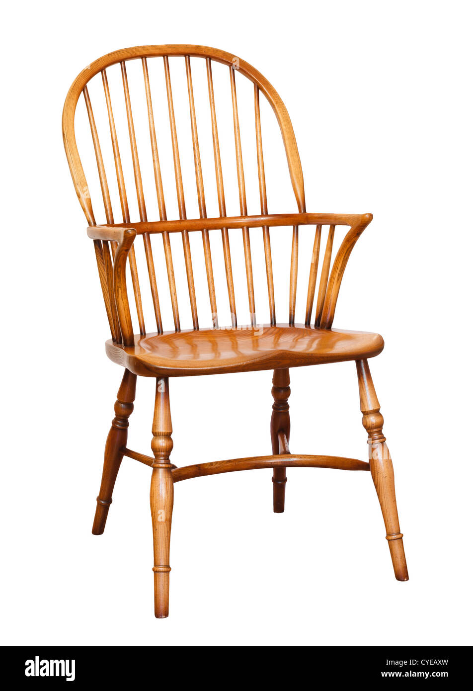 Traditional wooden arm chair isolated against a plain white background Stock Photo