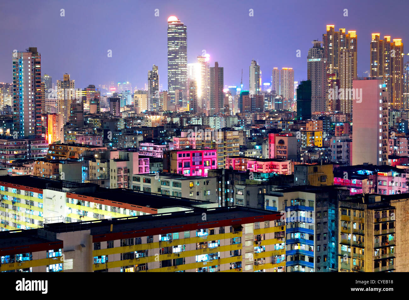 Hong Kong with crowded buildings at night Stock Photo - Alamy