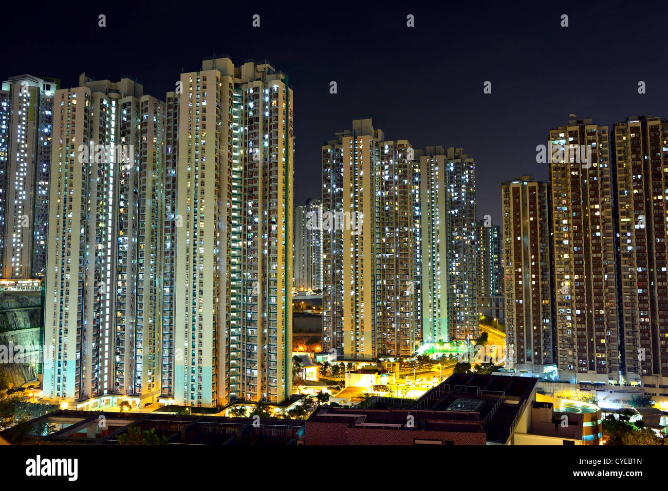 Hong Kong with crowded buildings at night Stock Photo - Alamy