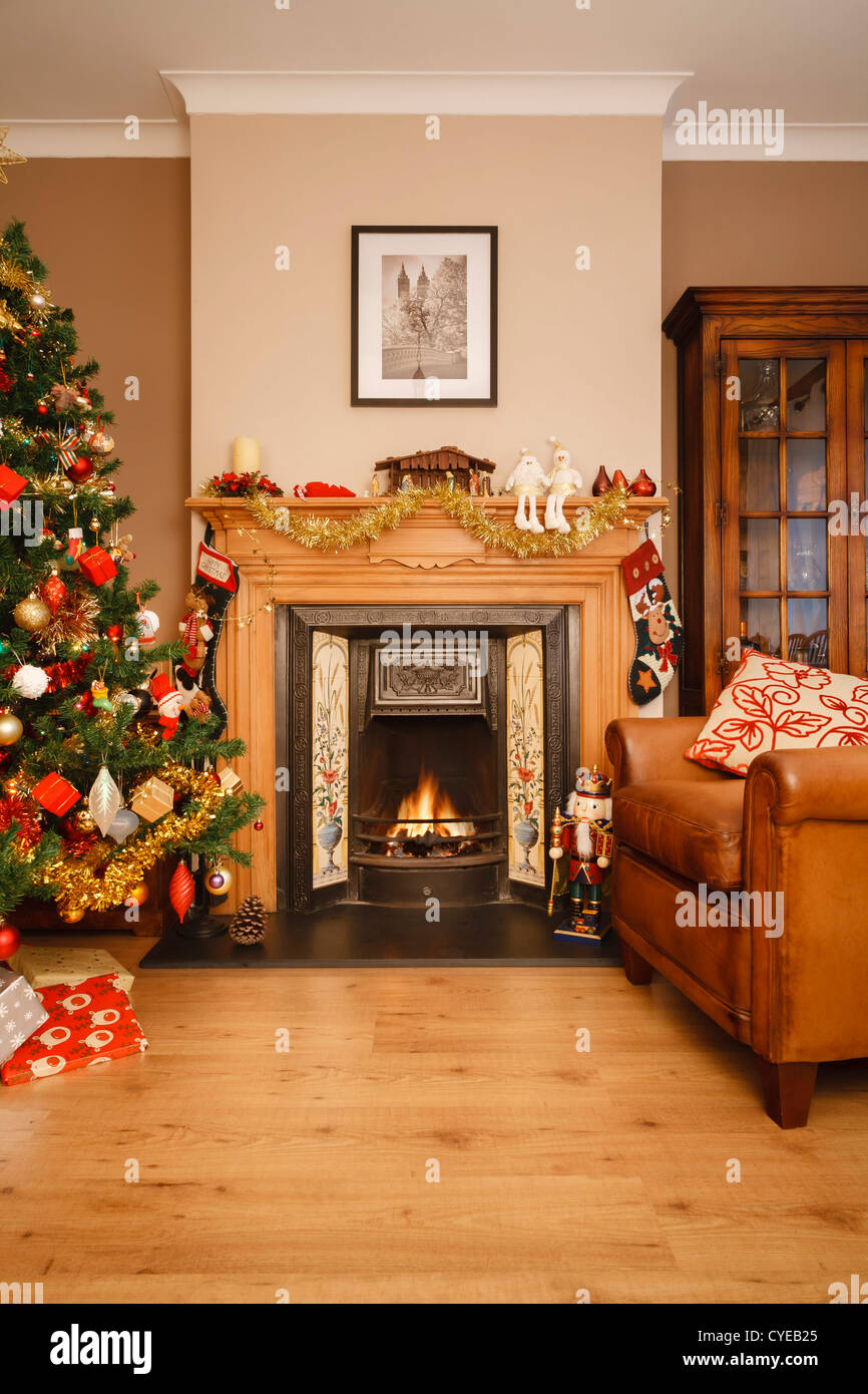 Christmas scene in a living room with copyspace Stock Photo Alamy