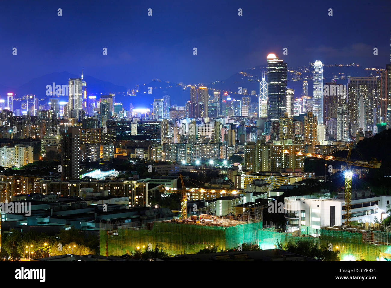 Hong Kong with crowded buildings at night Stock Photo - Alamy