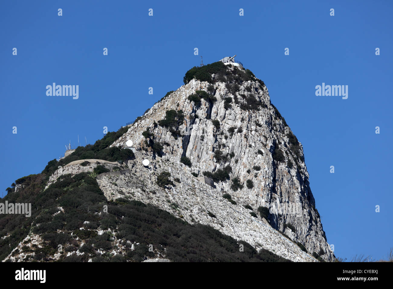 The rock of Gibraltar with a cannon on top Stock Photo