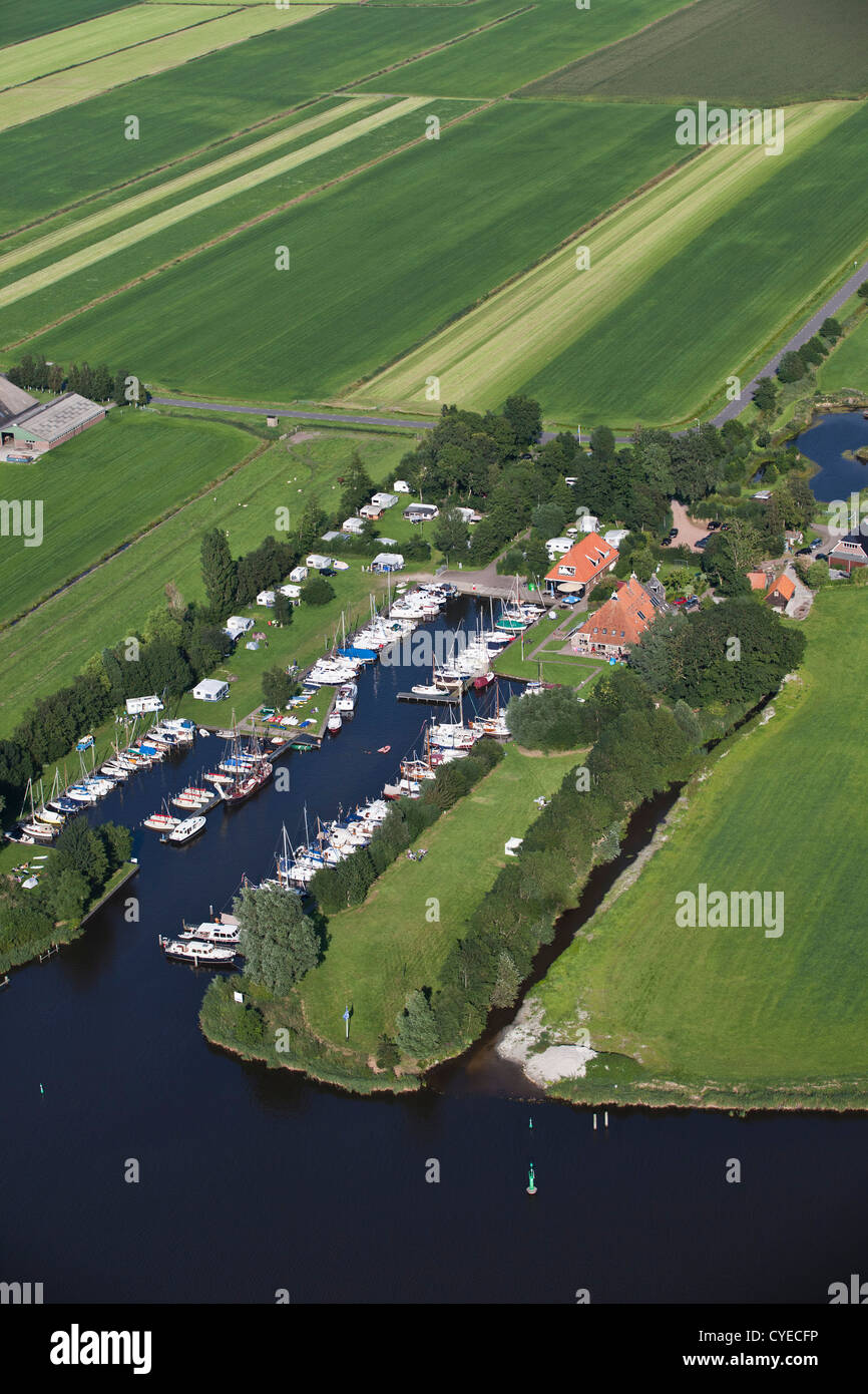 The Netherlands, Idskenhuizen. Aerial. Marina and campsite. Stock Photo
