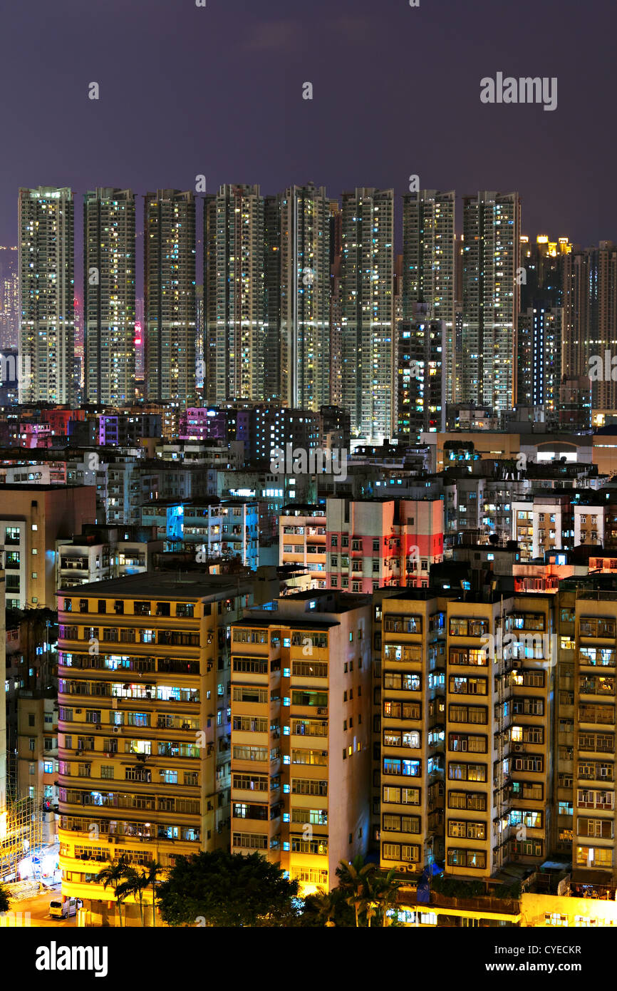 Hong Kong with crowded buildings at night Stock Photo - Alamy