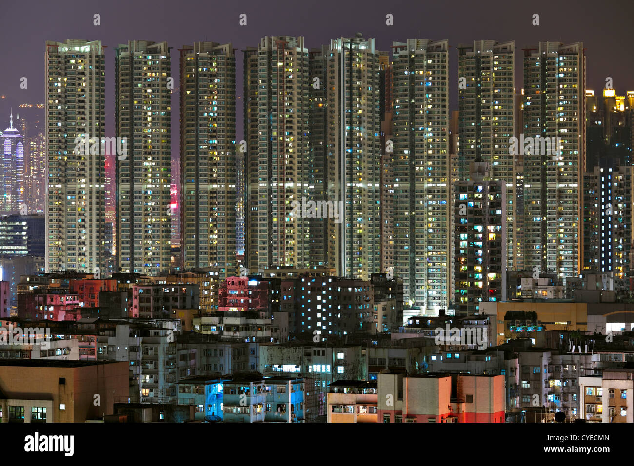 Hong Kong with crowded buildings at night Stock Photo - Alamy