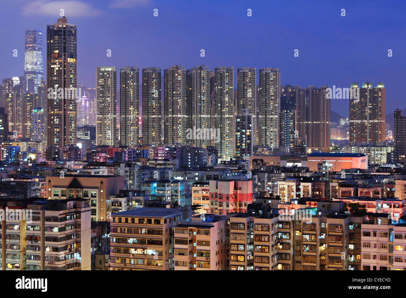 Hong Kong with crowded buildings at night Stock Photo - Alamy