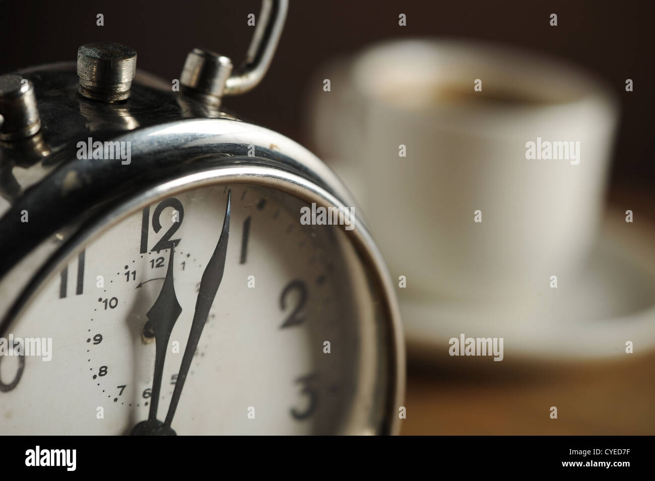 Alarm clock and coffee cup Stock Photo Alamy