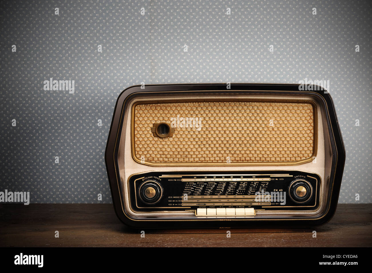 antique radio on vintage background Stock Photo