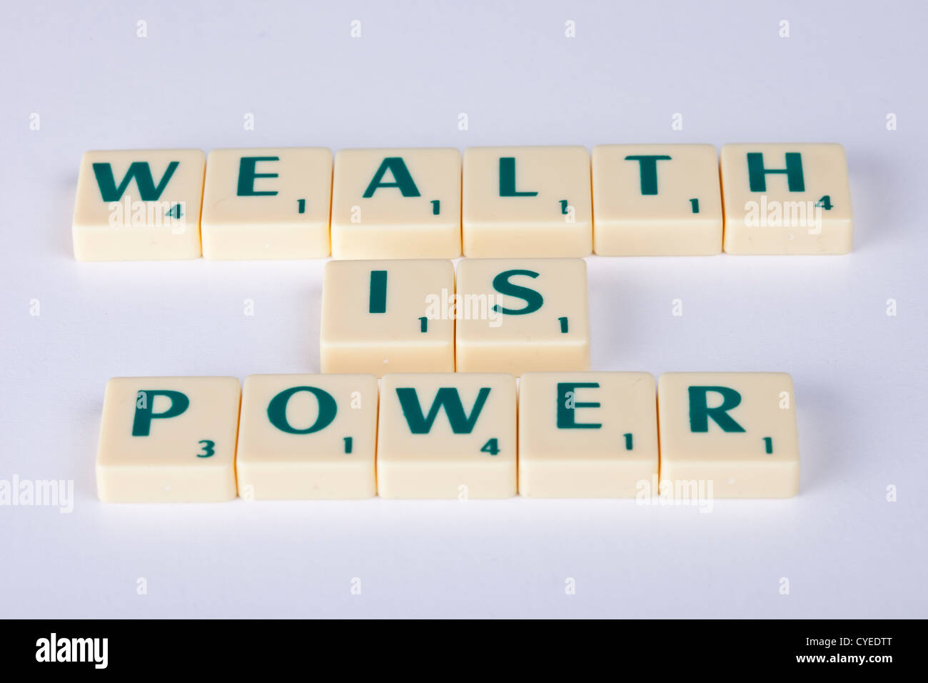 'wealth is power' & 'money is power' symbolic of how the rich are powerful and the poor have no say or influence. Stock Photo