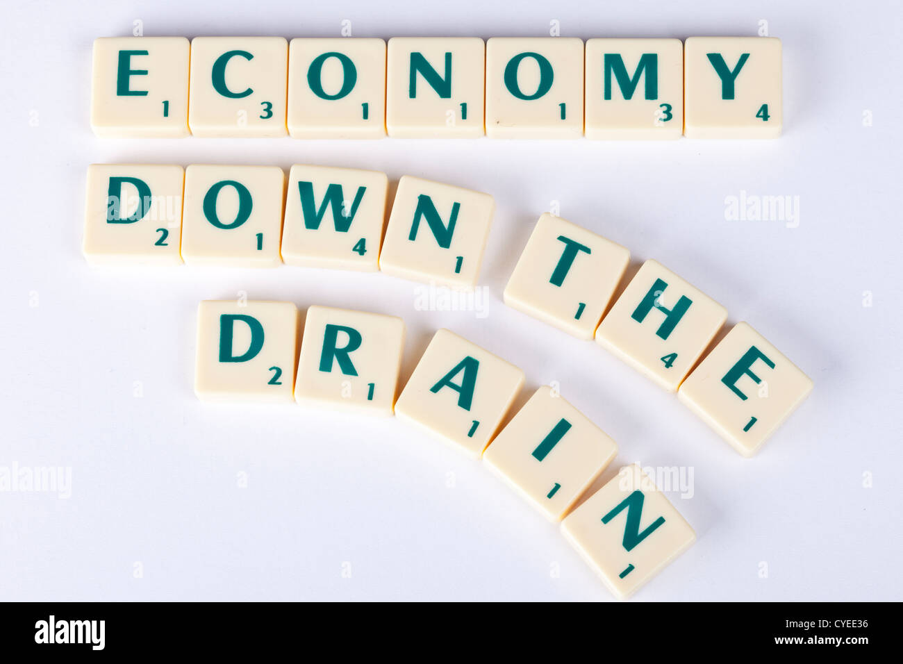 economic downturn, economy down the drain, concept illustration using