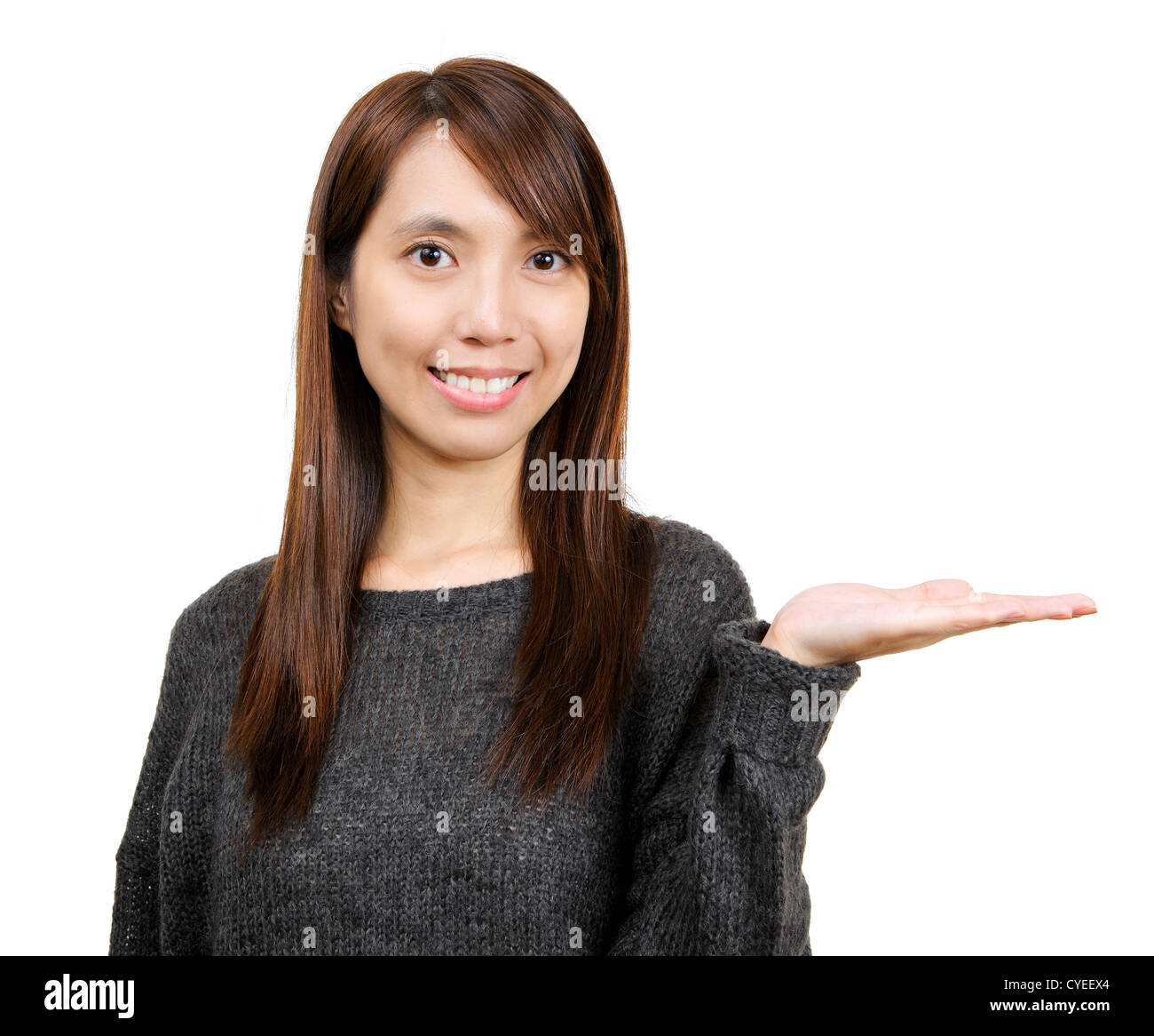 woman showing with hand Stock Photo