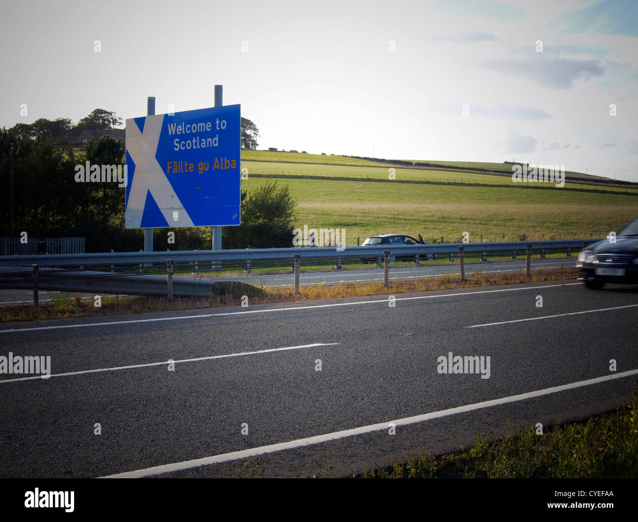 Welcome to Scotland Sign on the A1 road. Stock Photo