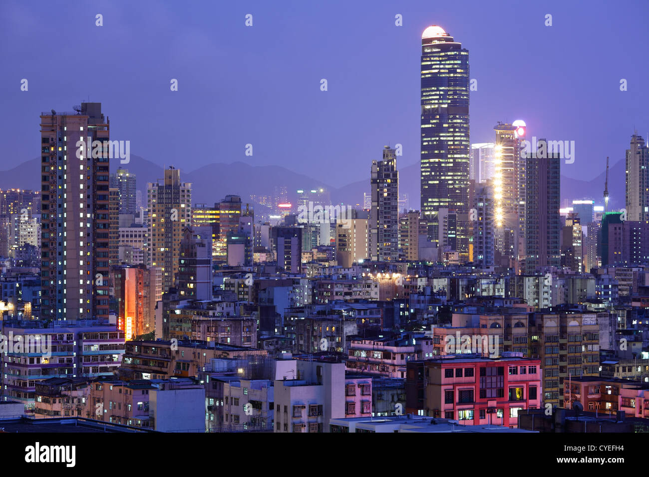 Hong Kong with crowded buildings at night Stock Photo - Alamy