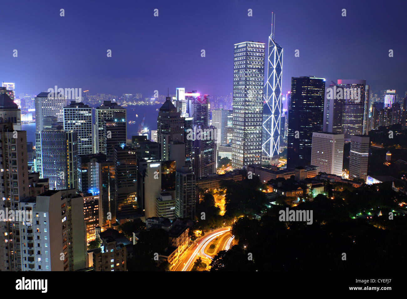 Hong Kong with crowded buildings at night Stock Photo - Alamy