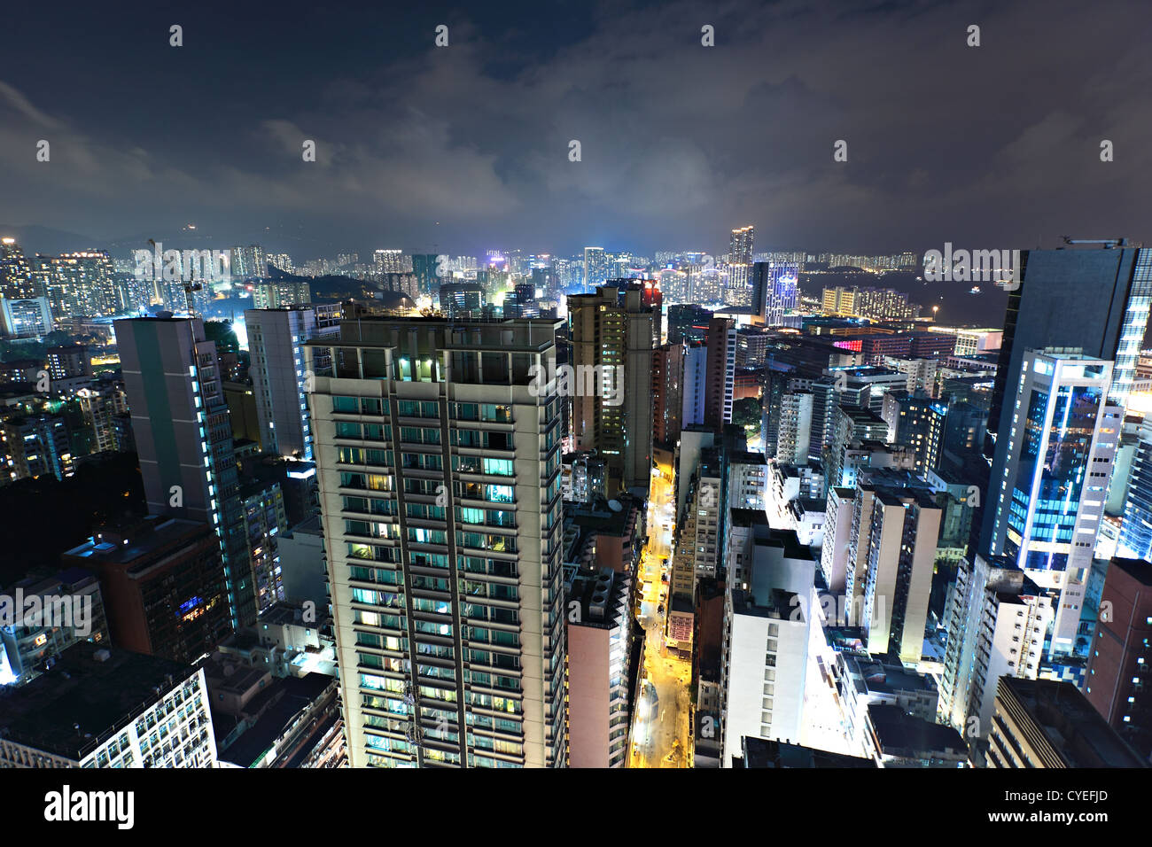 Hong Kong with crowded buildings at night Stock Photo - Alamy