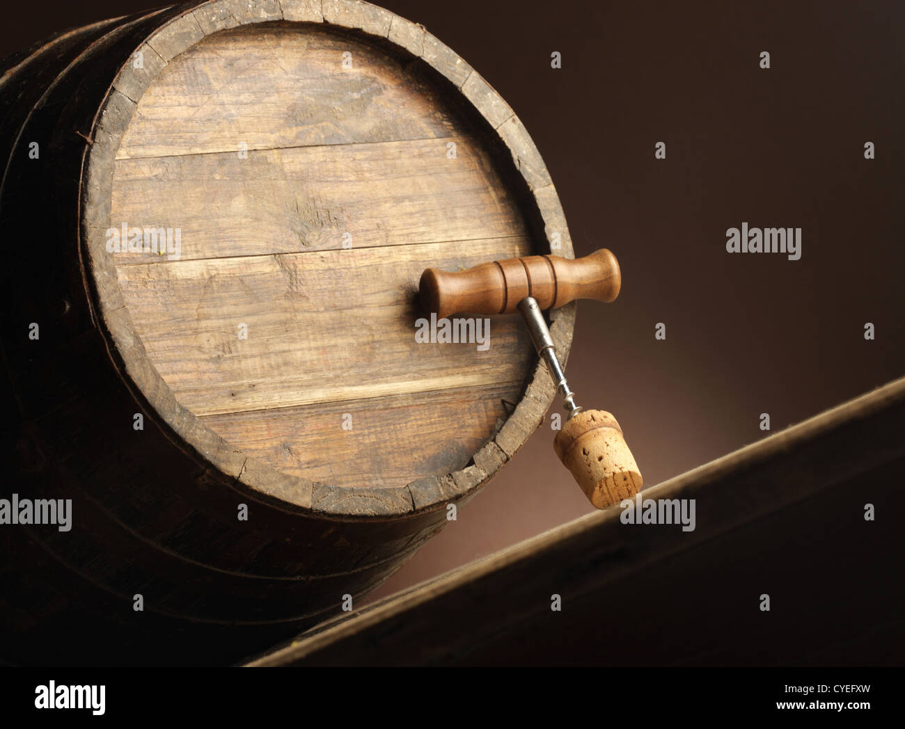 corkscrew and wooden barrel Stock Photo Alamy