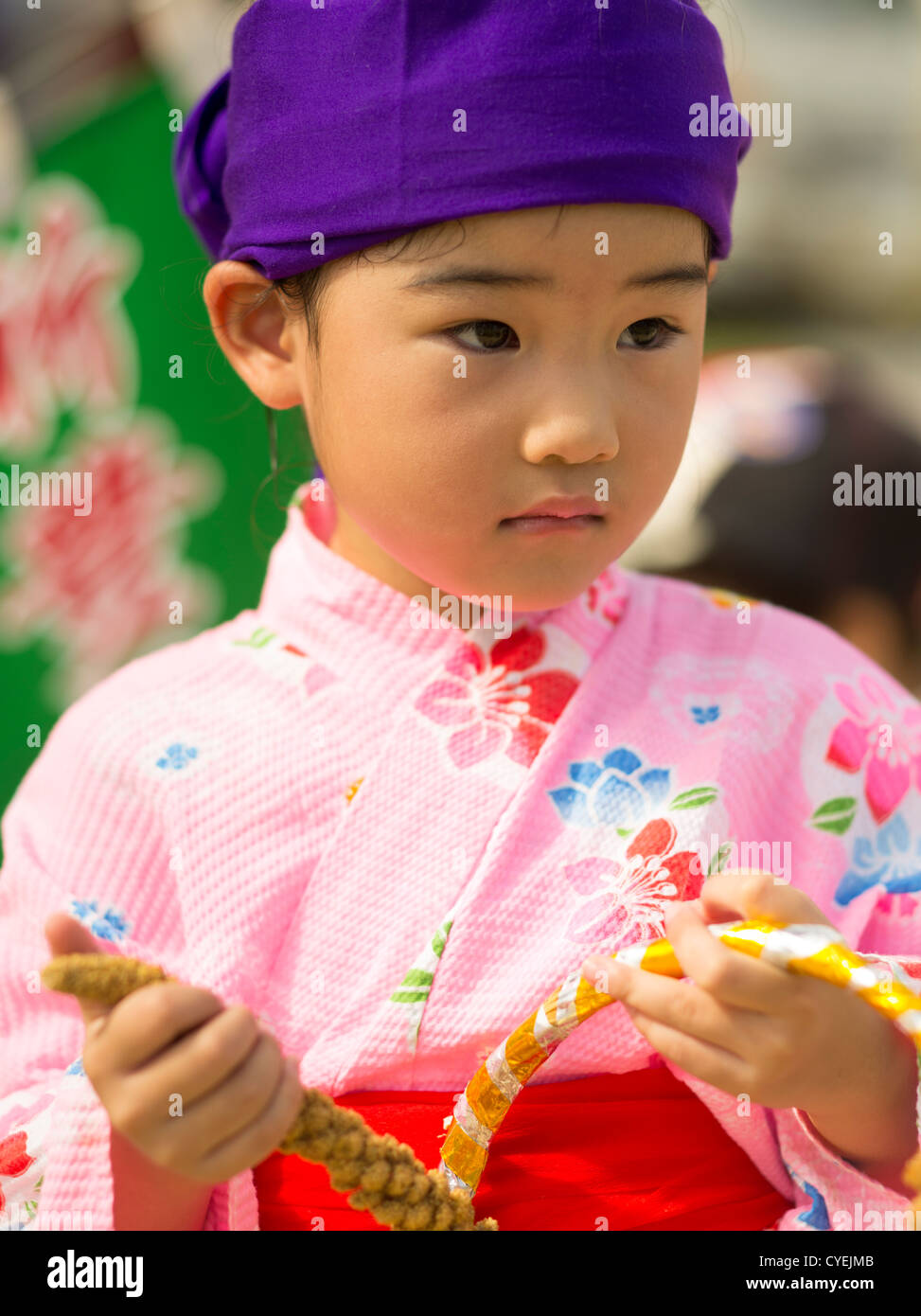 Young Okinawan girl in yukata at Mushaama Harvest Festival Hateruma