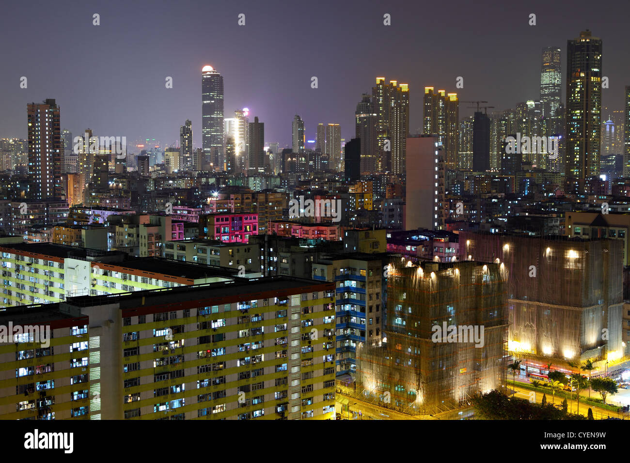 Hong Kong with crowded buildings at night Stock Photo - Alamy