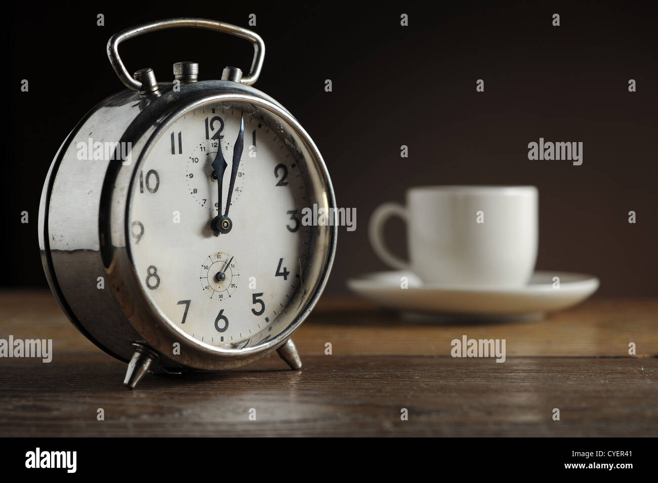 Alarm clock and coffee cup Stock Photo Alamy