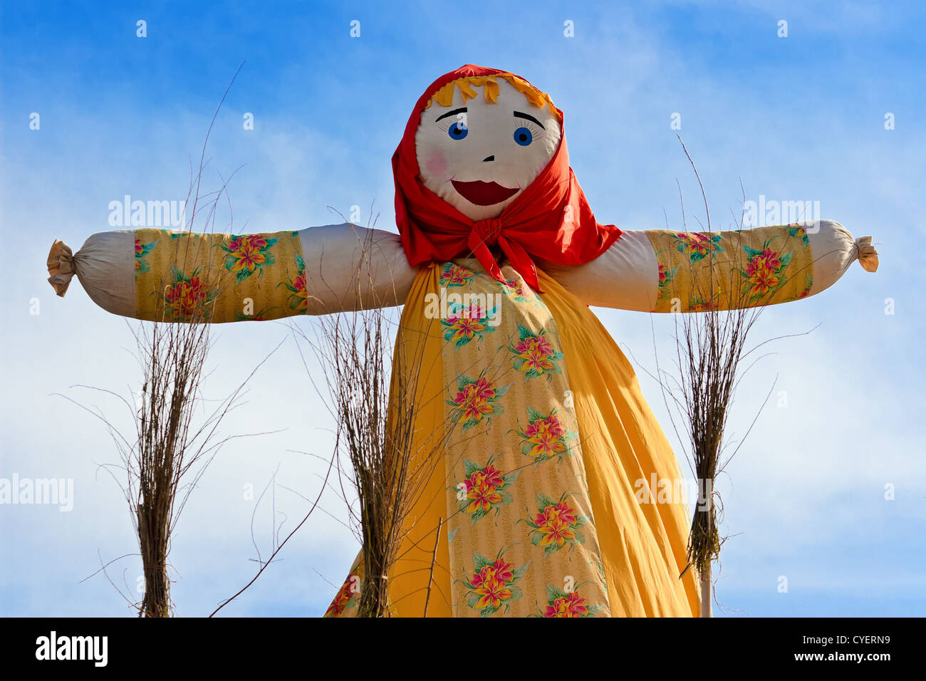 End of the winter. Shrovetide. Big doll for the burning. Stock Photo