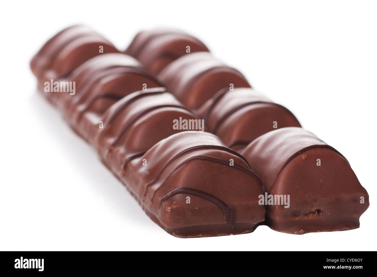 Closeup view of chocolate bars over white background Stock Photo