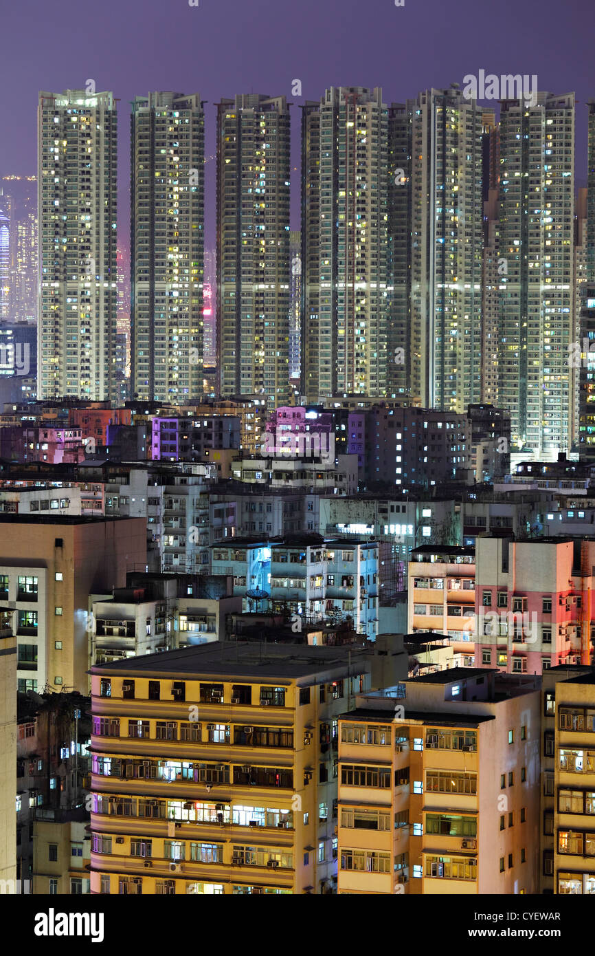 Hong Kong downtown with many building at night Stock Photo - Alamy