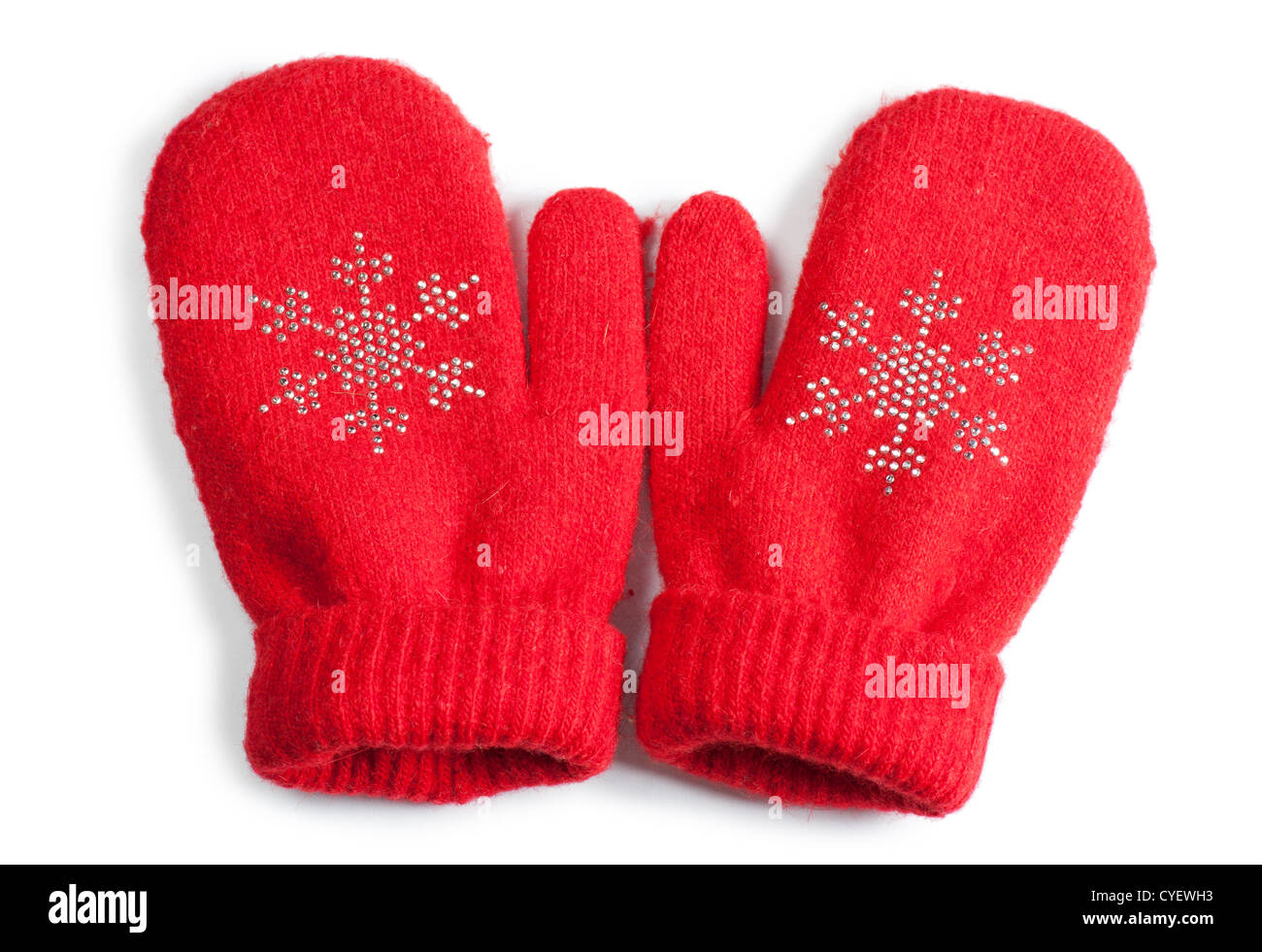 Red little baby mittens/gloves isolated on white background Stock Photo