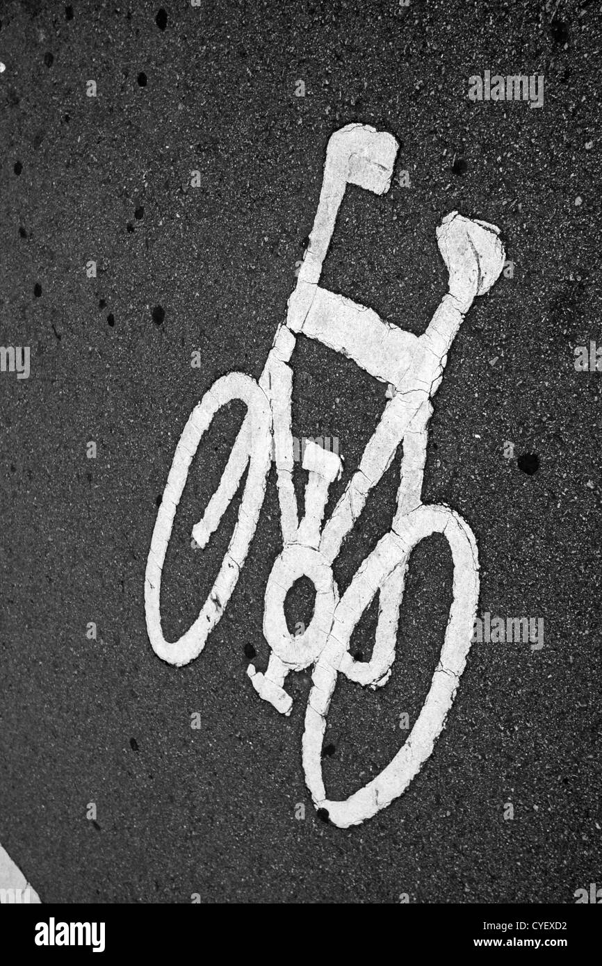 Bicycle sign on the floor Stock Photo