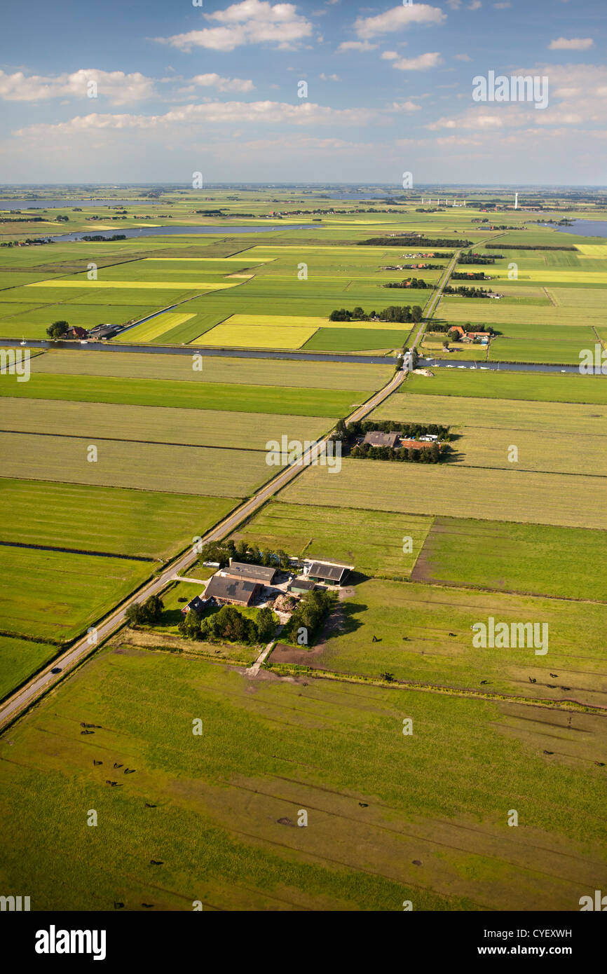 The Netherlands, near Lemmer. Farms and farmland. Aerial. Stock Photo