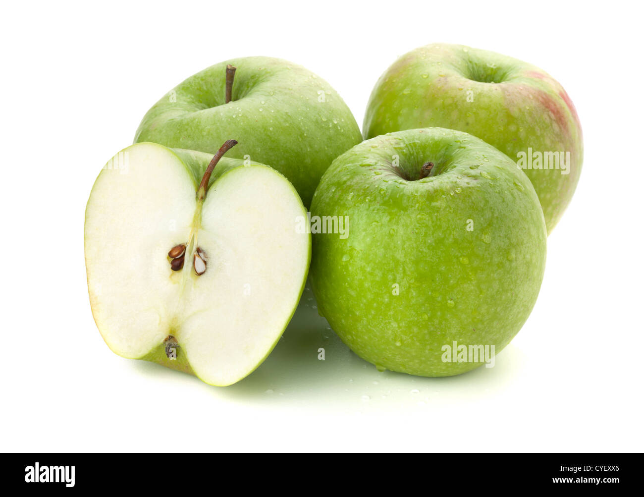 Three ripe and half green apples. Isolated on white Stock Photo - Alamy