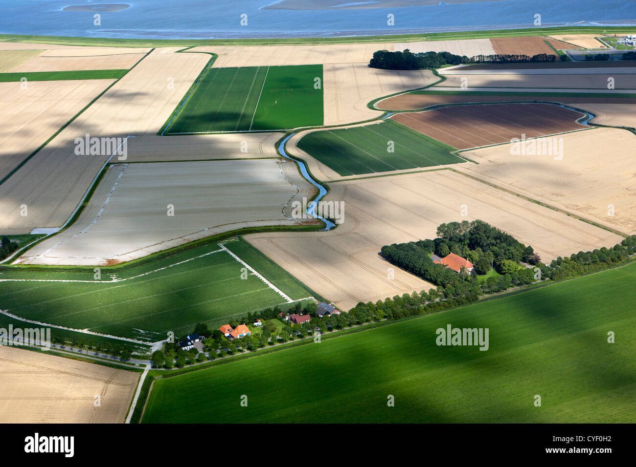 The Netherlands, Holwerd, Farms and farmland. Aerial Stock Photo Alamy