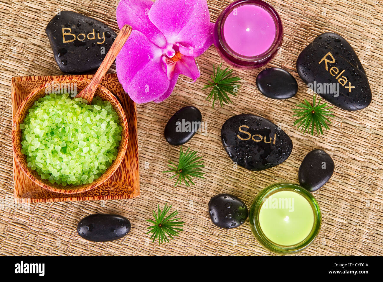 Relax Body Soul Spa Concept - Zen Stones With Pink Orchid and Relaxing ...