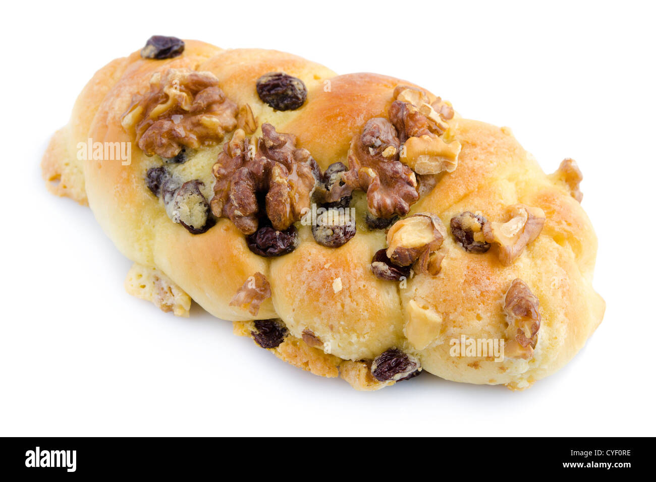 Walnut Raisin Bun on white background Stock Photo Alamy