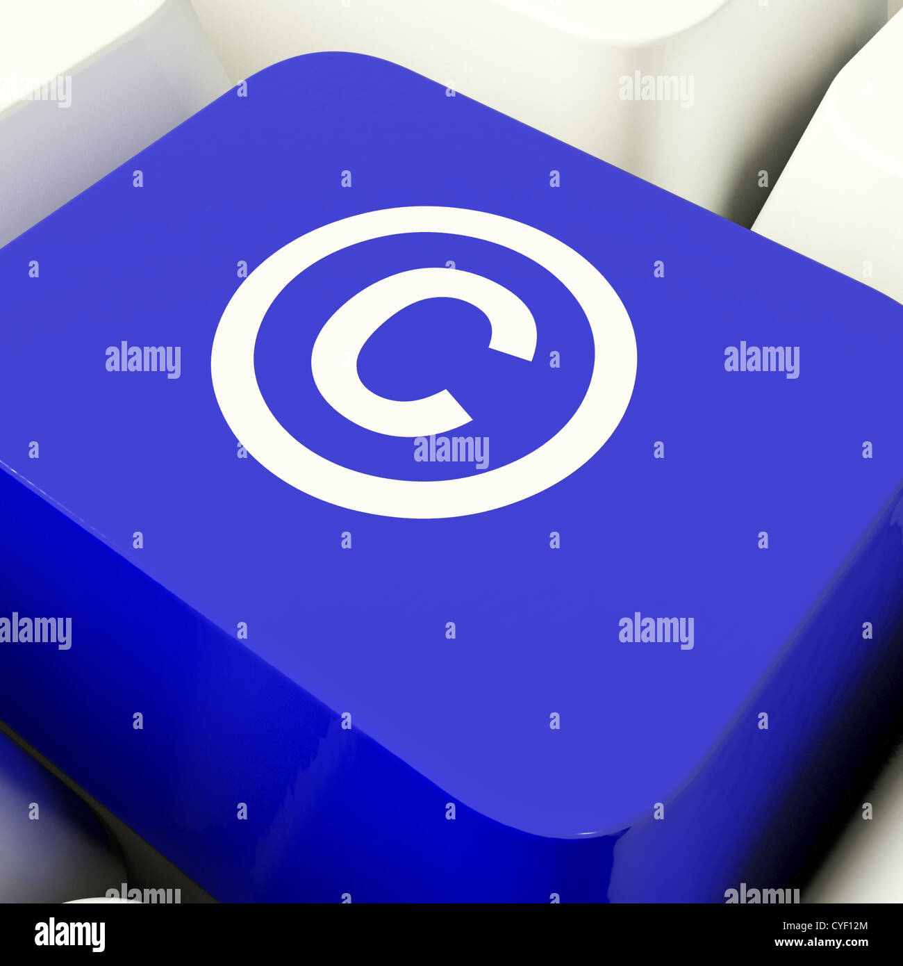 Copyright Computer Key In Blue Showing Patent Or Trademarks Stock Photo