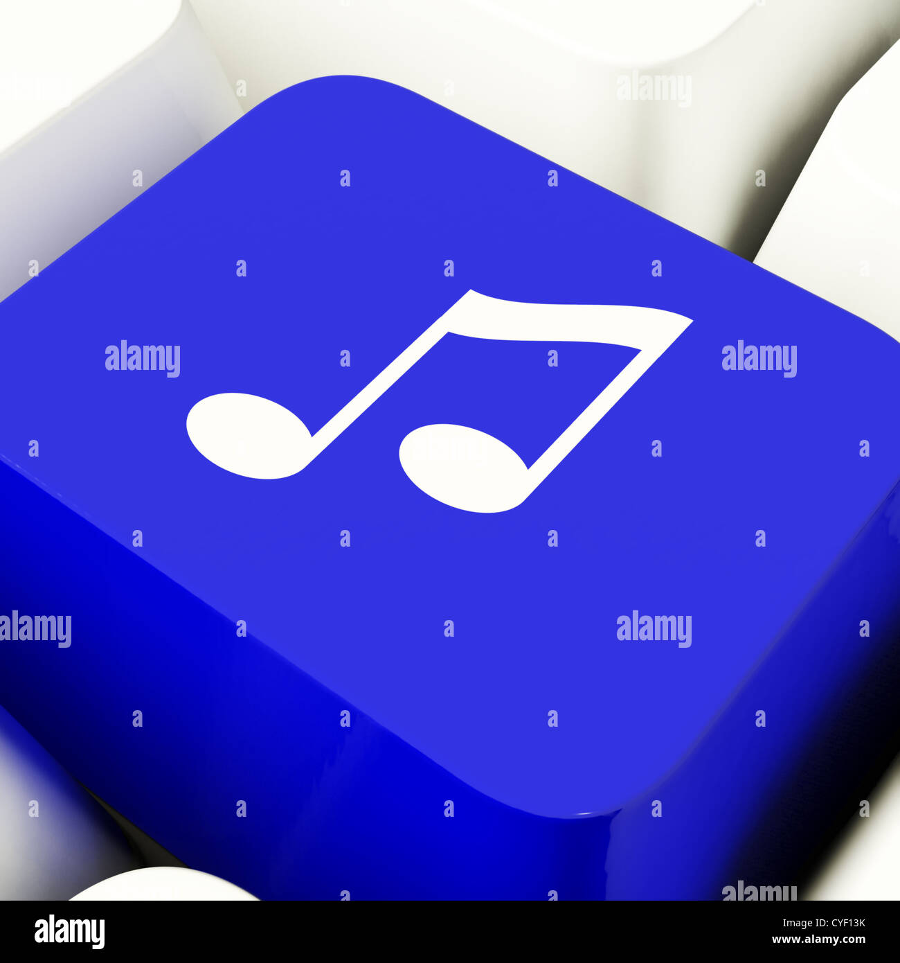Music Symbol Computer Key In Blue Showing Online Radio Channels Or Audio Stock Photo