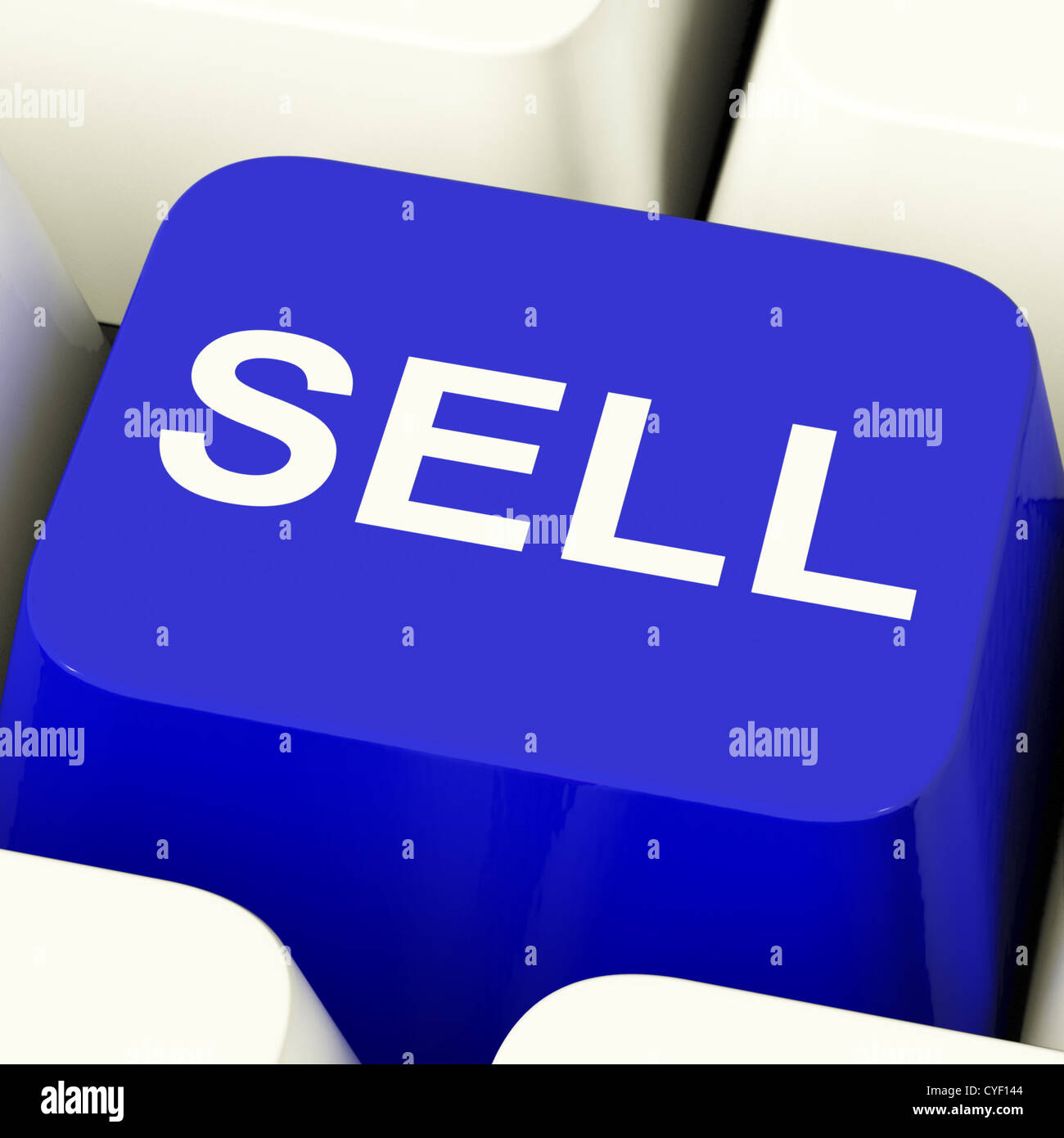 Sell Computer Key In Blue Showing Sales And Business Opportunities Stock Photo