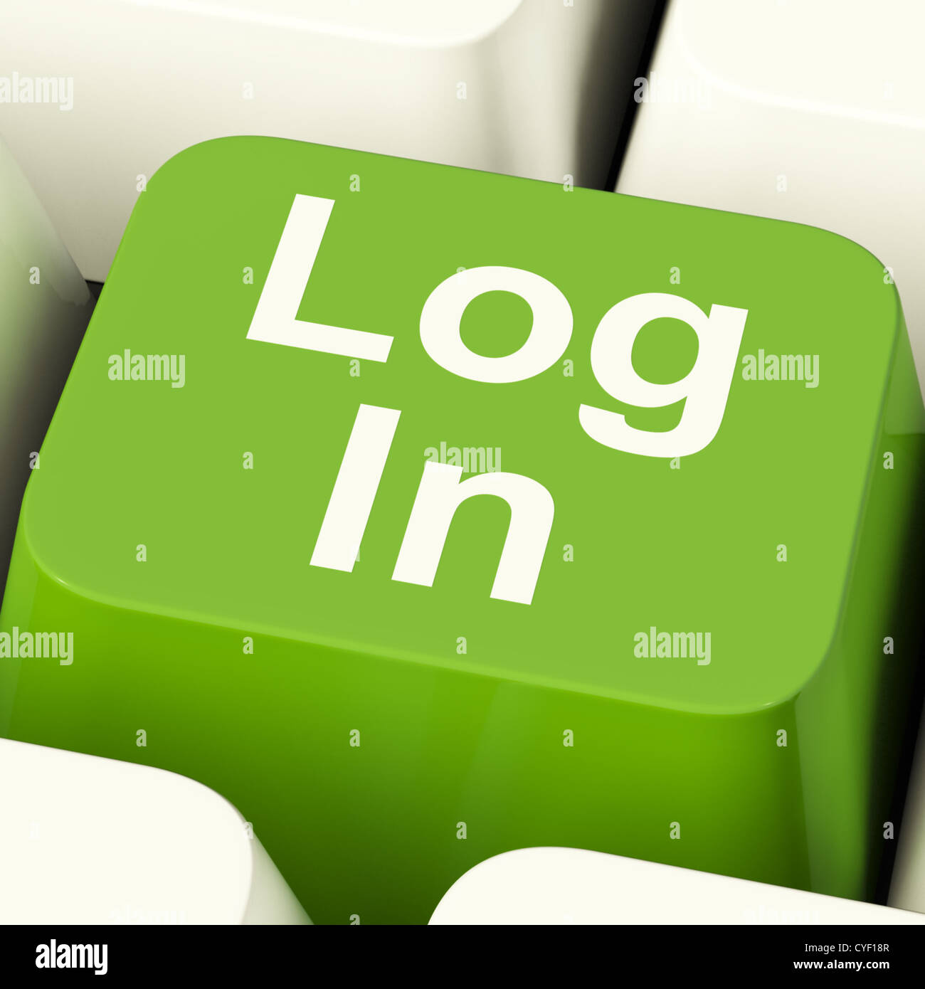 Log In Computer Key Green Showing Access And Entering Websites Stock Photo