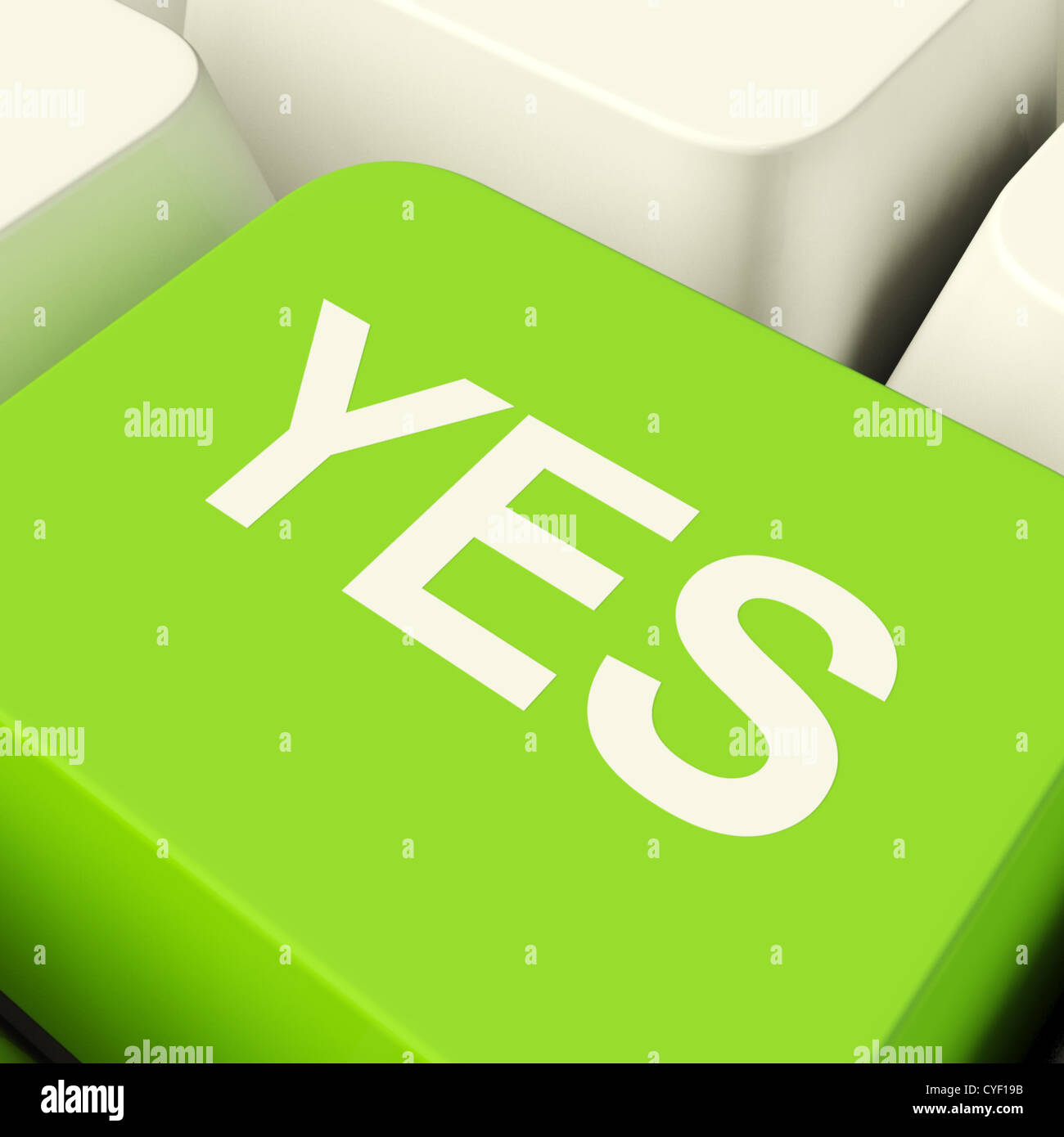 Yes Computer Key Green Showing Approval And Support Stock Photo