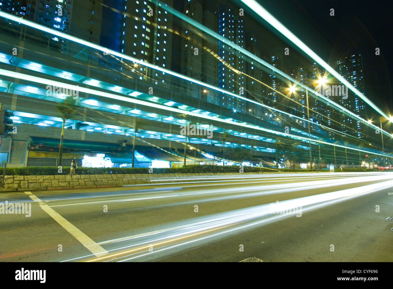 Traffic through downtown of Hong Kong at night Stock Photo - Alamy