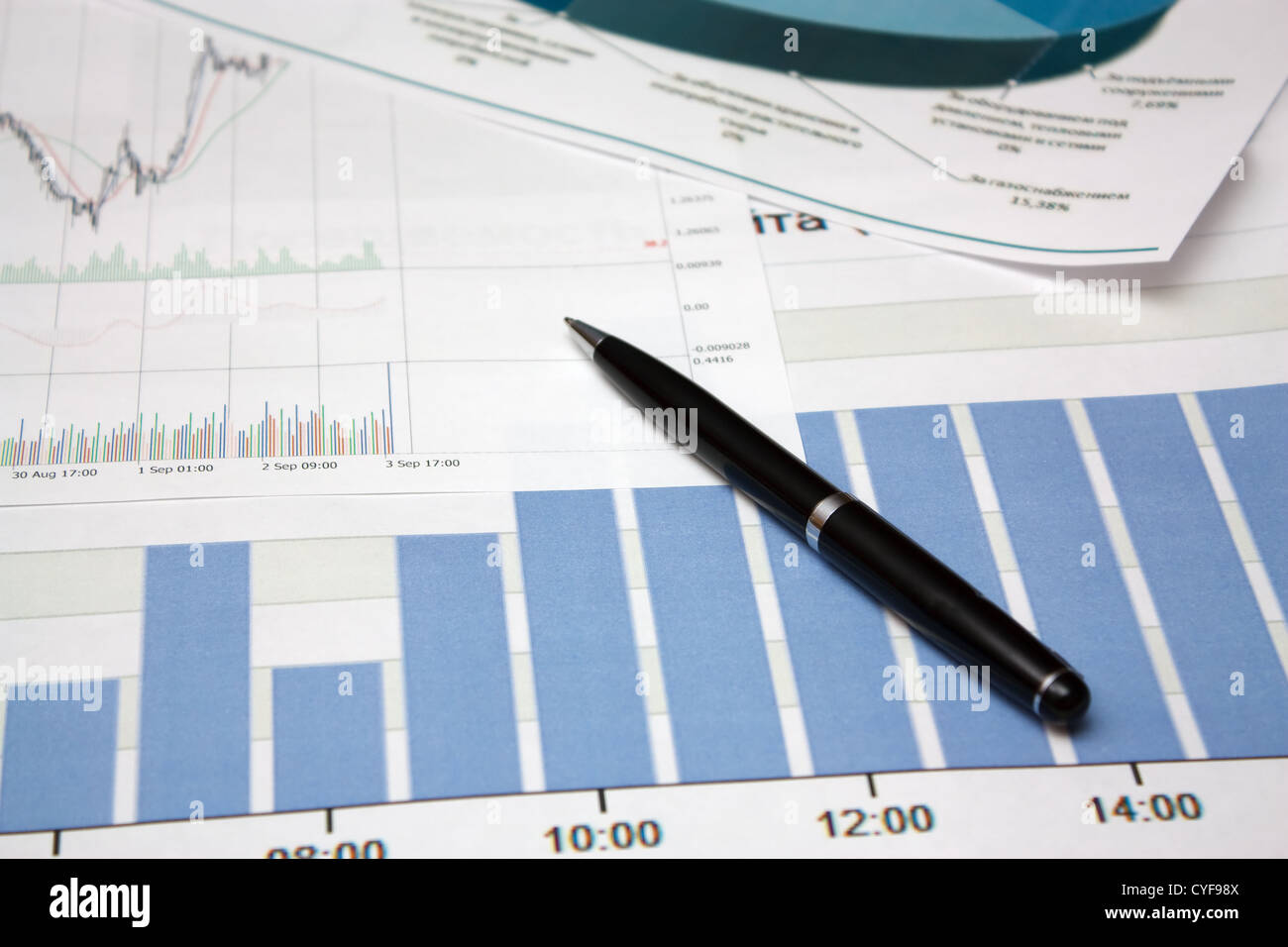 The blue diagram and the pen Stock Photo Alamy