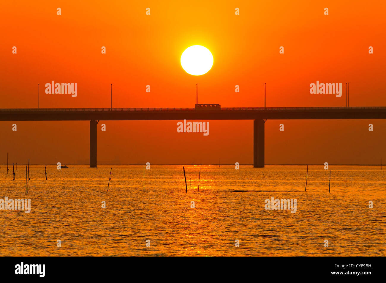 Sunset over a bridge in Hong Kong Stock Photo - Alamy