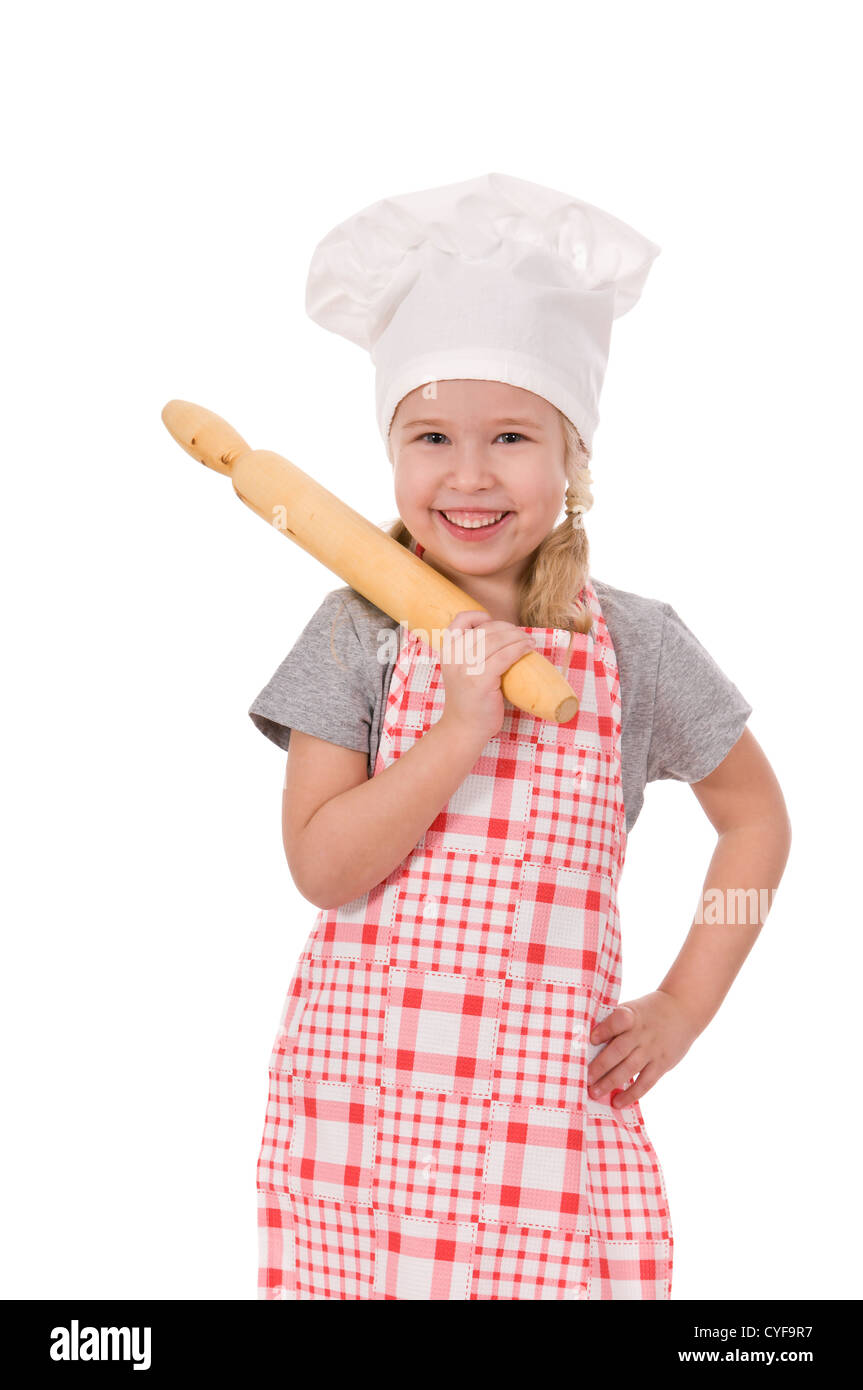 girl chef with roller isolated on white background Stock Photo