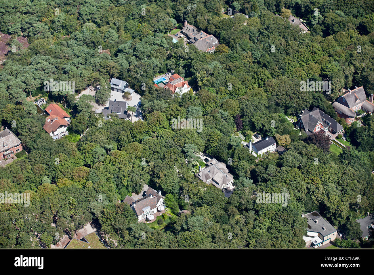 The Netherlands, Bergen. Luxury residential houses. Aerial. Stock Photo