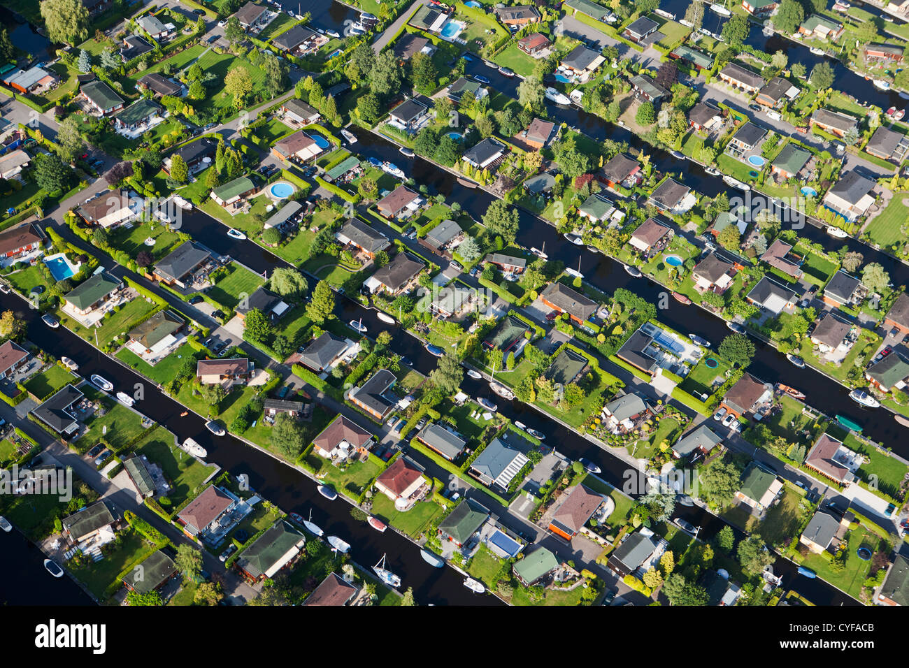 The Netherlands, Loosdrecht, Aerial. Holiday houses near Loosdrecht Lakes. Stock Photo