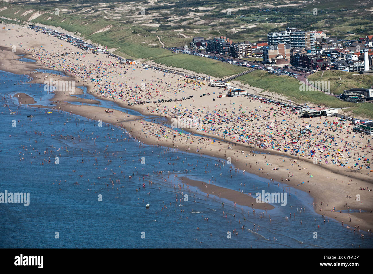 the-netherlands-egmond-aan-zee-people-on-beach-aerial-stock-photo