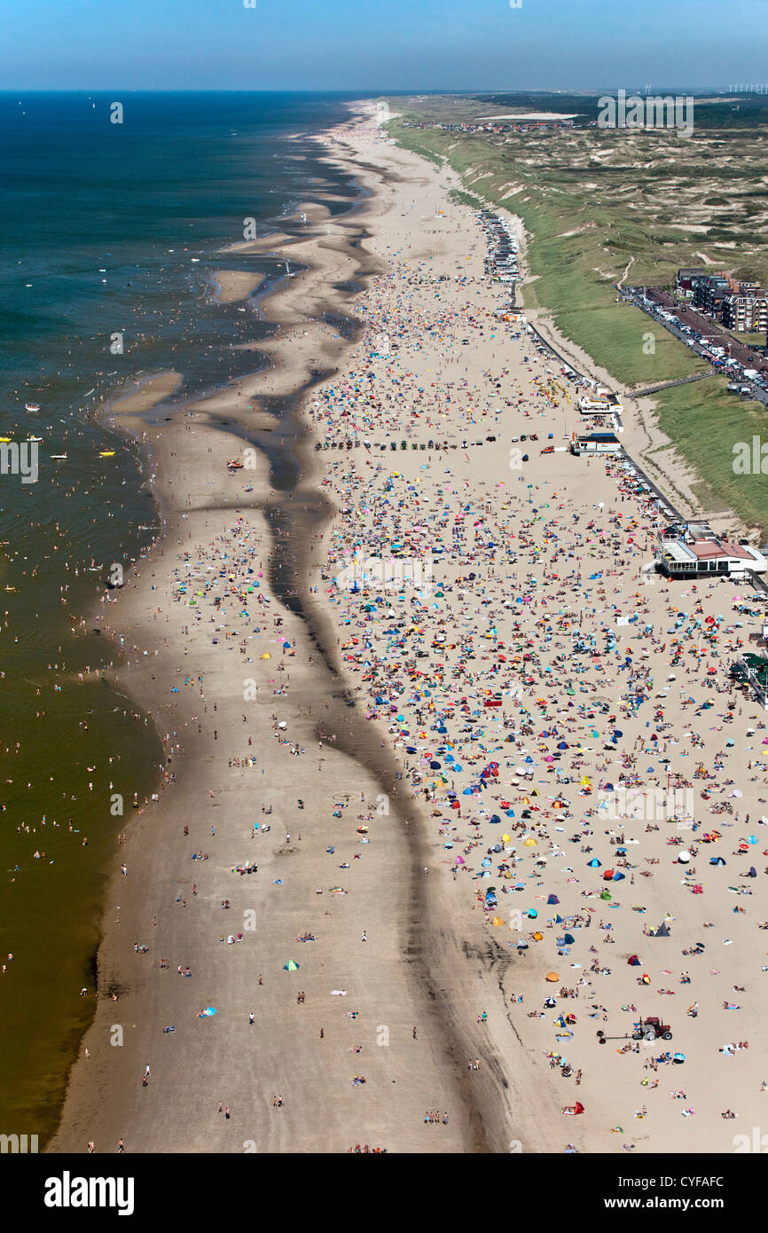 The Netherlands, Egmond aan People on Aerial Stock Photo -