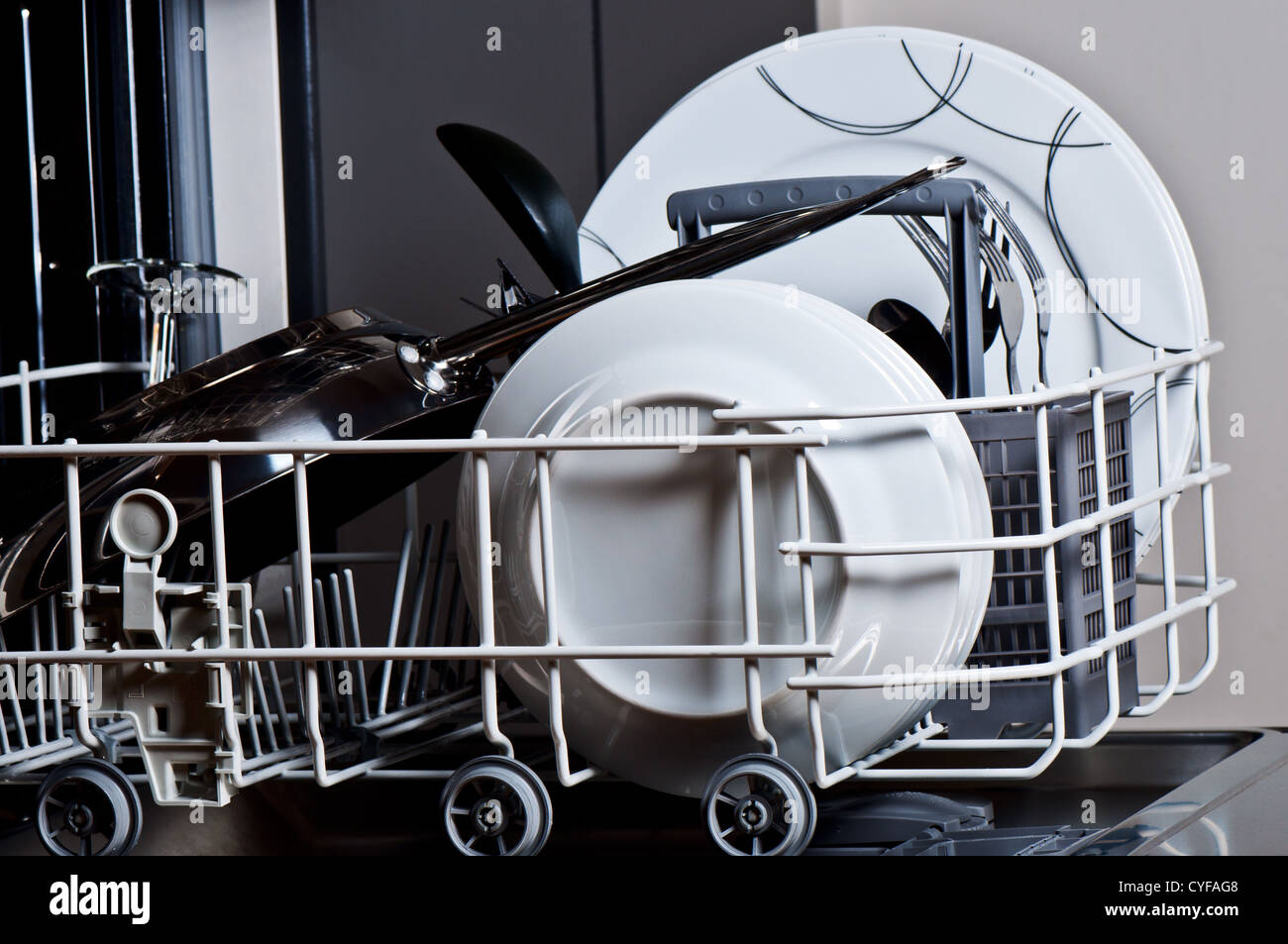 Clean dishes in dishwasher Stock Photo Alamy