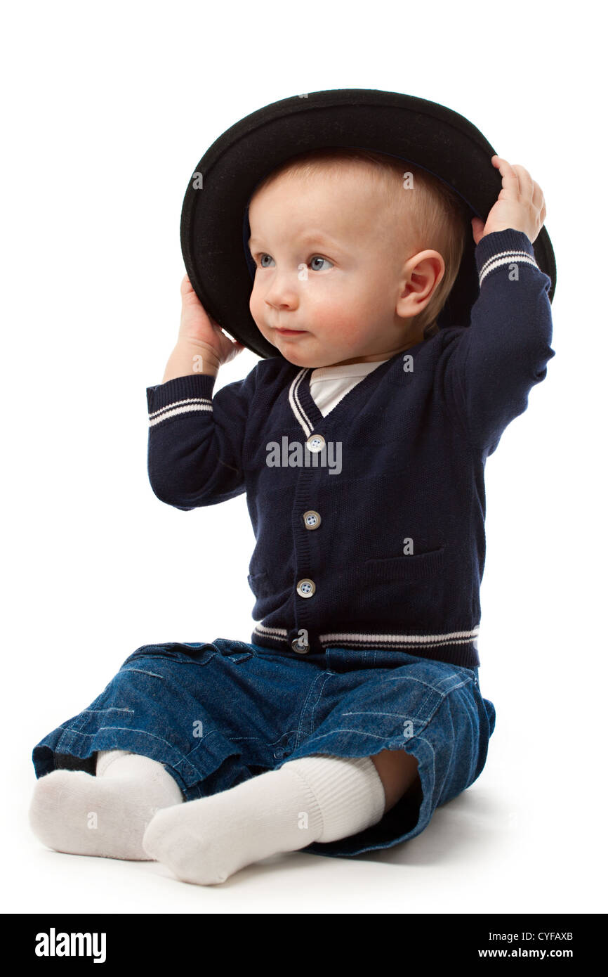 Little boy with large black hat Stock Photo Alamy